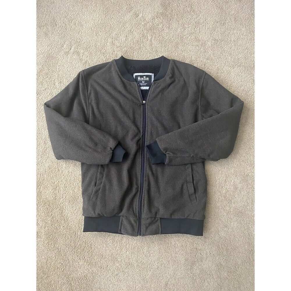 HanTon Charcoal Gray Fleece Lined Bomber Jacket Classic Streetwear Men’s Size M
